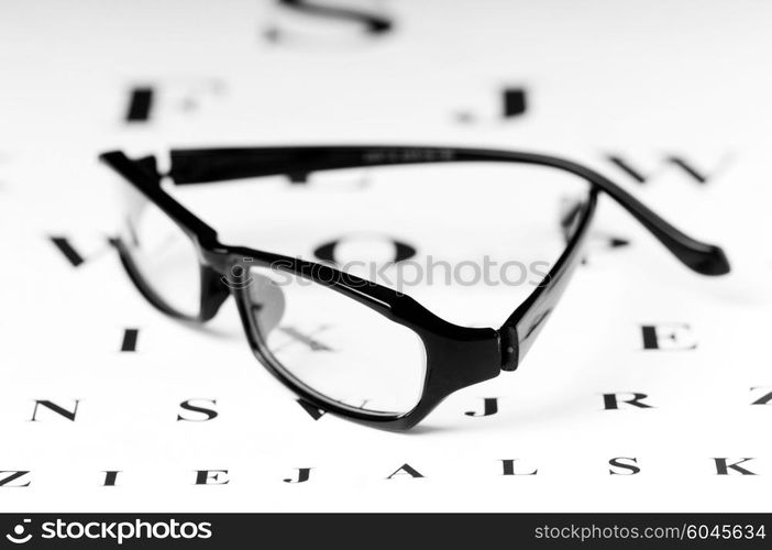 Optical reading glasses on the eyesight table