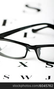 Optical reading glasses on the eyesight table