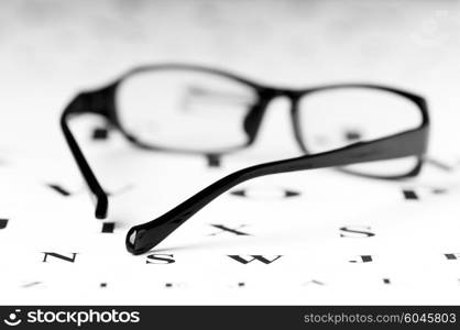 Optical reading glasses on the eyesight table