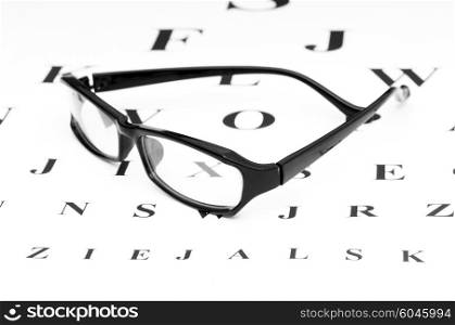 Optical reading glasses on the eyesight table