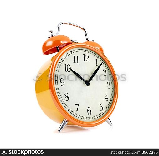 Orange alarm clock isolated on white background, 3D rendering