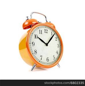 Orange alarm clock isolated on white background, 3D rendering