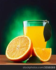 orange and juice on a table