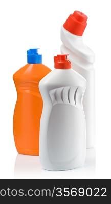 orange and white bottles for cleaning
