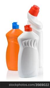 orange and white bottles for cleaning