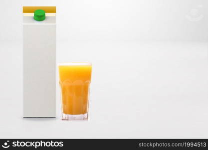 Orange and white juice box isolated on a white background. 3D rendering fit for your design element.