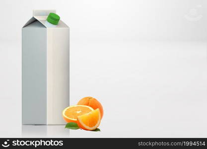 Orange and white juice box isolated on a white background. 3D rendering fit for your design element.