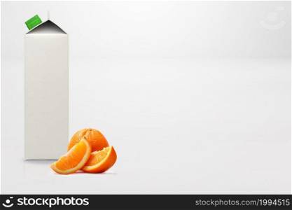 Orange and white juice box isolated on a white background. 3D rendering fit for your design element.