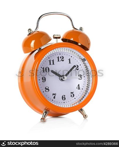 orange bell clock, alarm clock isolated on white background