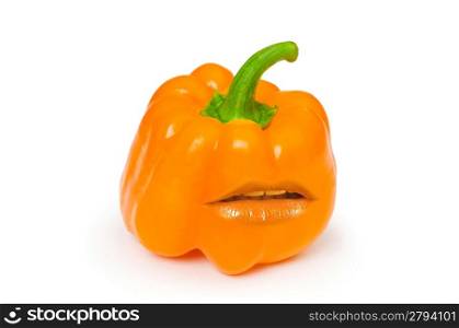 Orange bell pepper with mouth