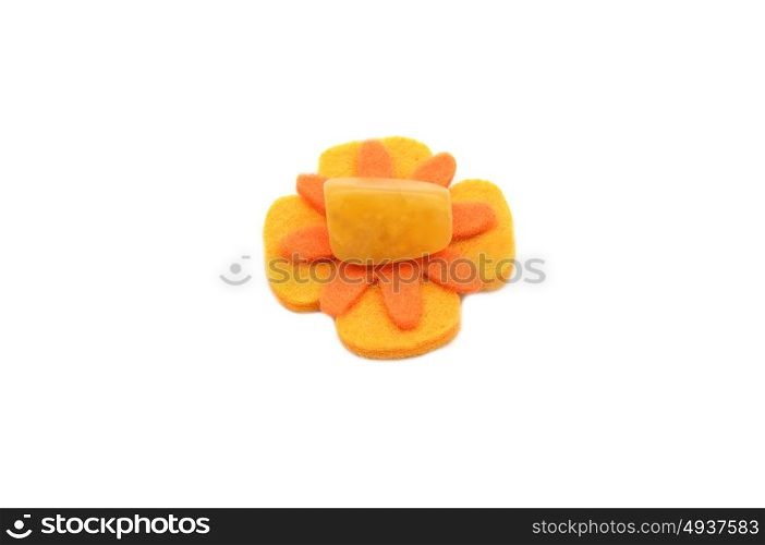 Orange calcite on felt