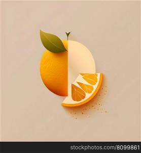Orange citrus fruit minimalistic square emblem illustration on neutral color background. AI Generative content