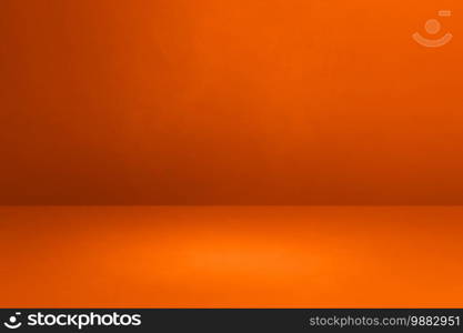 Orange concrete interior background. Empty template scene. Empty orange concrete interior background