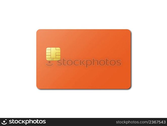 Orange credit card template isolated on a white background. 3D illustration. Orange credit card on a white background