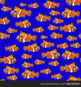 Orange Fish Seamless Pattern on Blue Background. Orange Fish Seamless Pattern