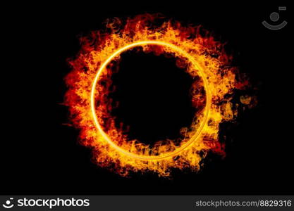 orange flame circle frame on black background