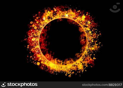 orange flame circle frame on black background