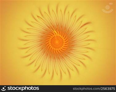 Orange flower fractal design centered over a orange gradient background.