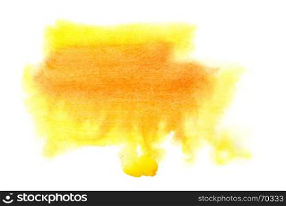 Orange formless watercolor stain isolated over the white background