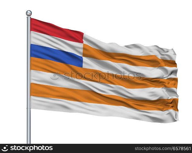 Orange Free State Flag On Flagpole, Isolated On White Background. Orange Free State Flag On Flagpole, Isolated On White