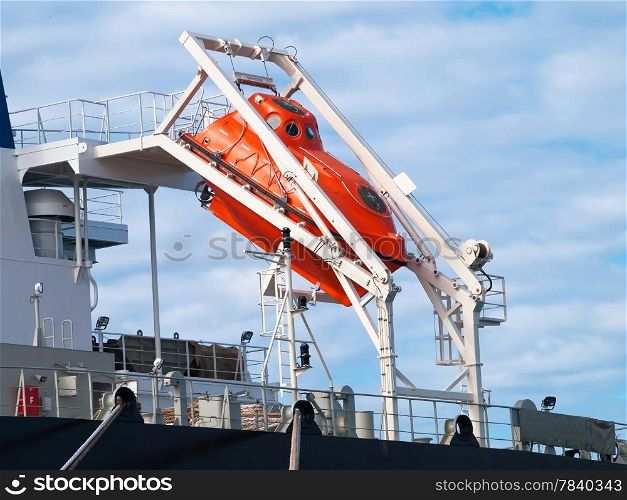 orange freefall life boat for emergency evacuation