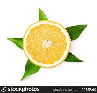 Orange fruit and leaf isolated on white background. Orange fruit