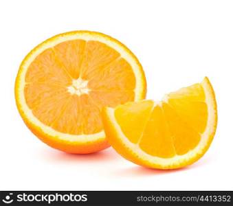Orange fruit half and segment or cantle isolated on white background cutout