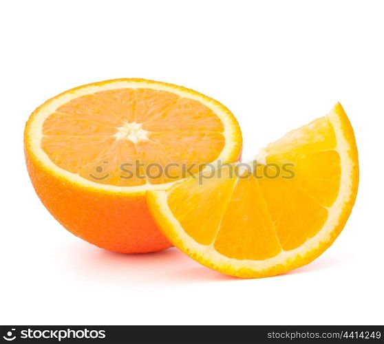 Orange fruit half and segment or cantle isolated on white background cutout