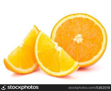 Orange fruit half and two segments or cantles isolated on white background cutout