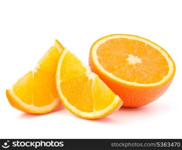Orange fruit half and two segments or cantles isolated on white background cutout