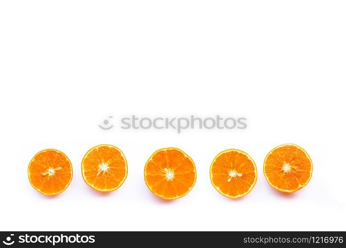Orange fruit isolated on white background. Copy space