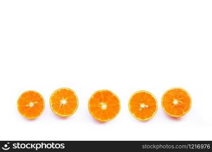 Orange fruit isolated on white background. Copy space