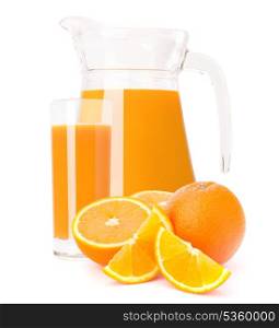 Orange fruit juice in glass jug isolated on white background cutout