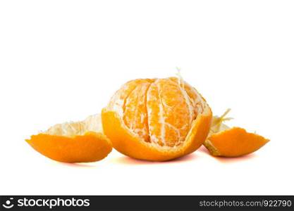 Orange Fruit peeled off On a white background