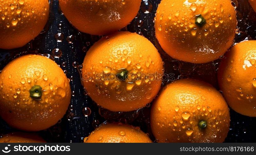 Orange fruit seamless background with water drops, top view, flat lay. Generative AI. High quality illustration. Orange fruit seamless background with water drops, top view, flat lay. Generative AI
