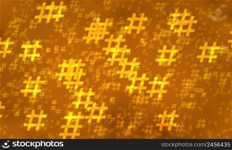 Orange hashtag random pattern background. Illustration.