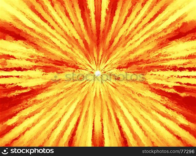 Orange hot sun with light beams painting background. Orange hot sun with light beams painting