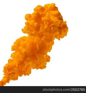 Orange ink cloud in water, isolated on white background