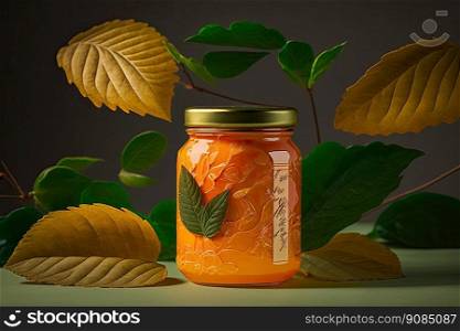 Orange Jam in Glass Jar. Illustration Generative AI. Orange Jam in Glass Jar. Illustration AI Generative