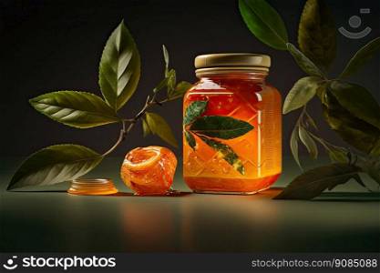 Orange Jam in Glass Jar. Illustration Generative AI. Orange Jam in Glass Jar. Illustration AI Generative