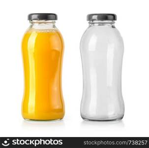 orange juice and empty bottles solated on white background, with clipping path