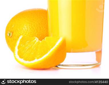 orange juice and slice isolated on white