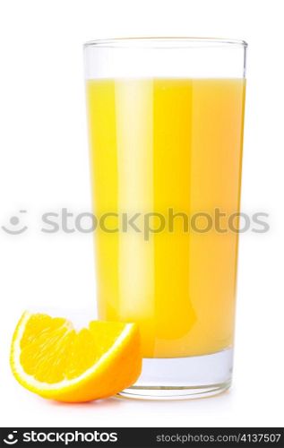 orange juice and slice isolated on white