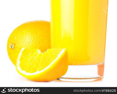 orange juice and slice isolated on white