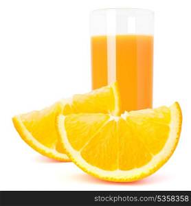 Orange juice glass and orange fruit isolated on white background