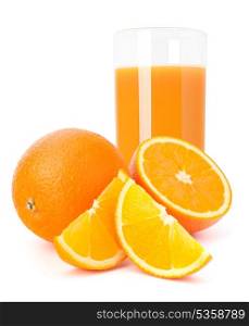 Orange juice glass and orange fruit isolated on white background