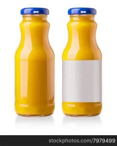 Orange juice glass bottle. Isolated on white background
