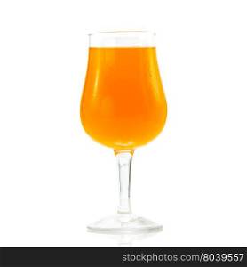 Orange juice in a glass on white background