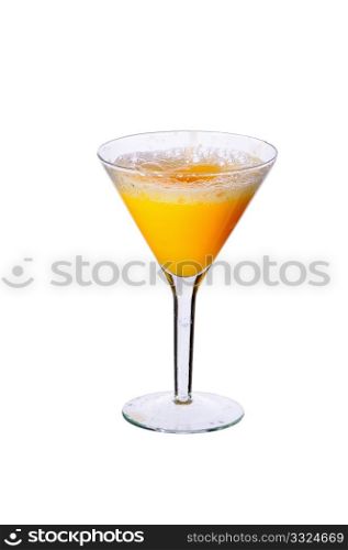 Orange juice in a wineglass isolated on white background