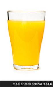 Orange juice in clear glass isolated on white background